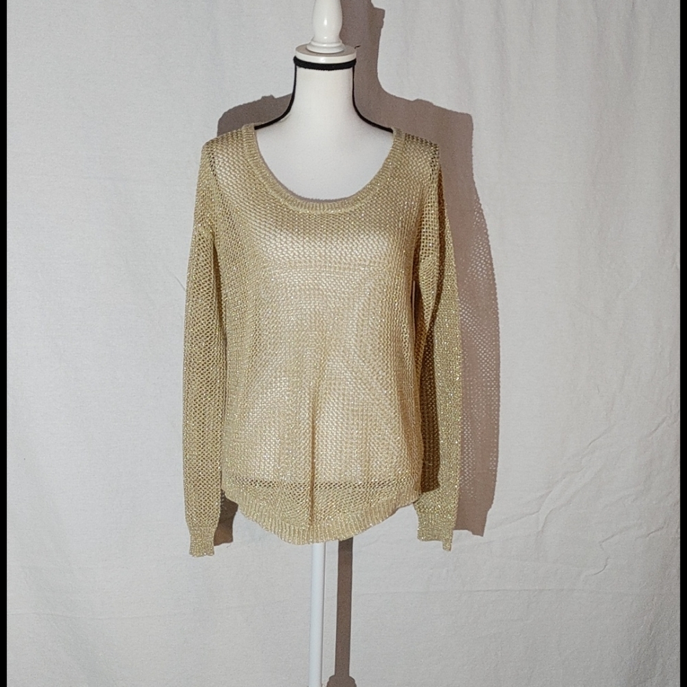 Pearl Gold Metallic Loose Knit Sweater